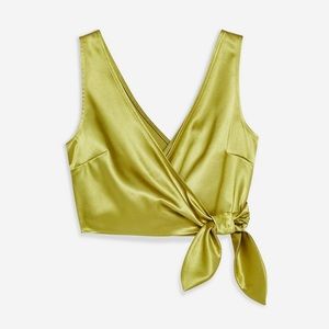Satin Sleevless Olive Crop Top